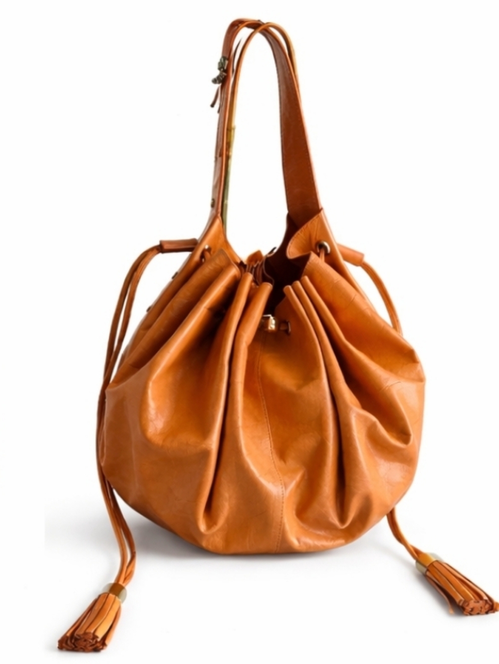 RARE Givenchy Y2K Oversized Leather Bucket Bag Tassel Drawstring Cognac Boho Lux